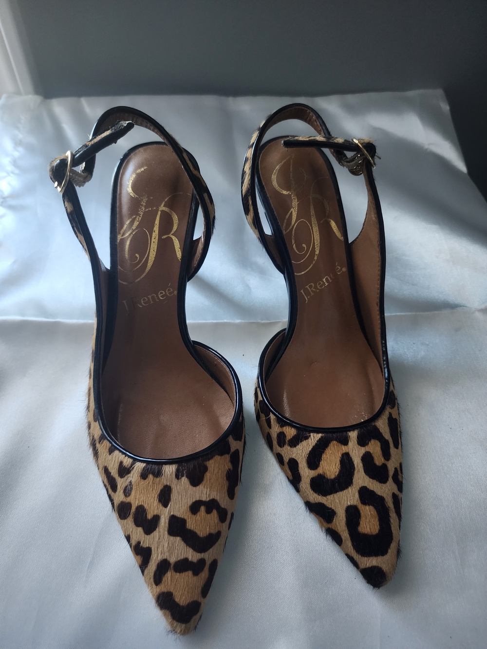 J.Renee Women's Leopard Print Pointed Toe Ankle Strap Pumps - Tan/Black